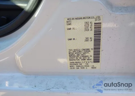 2020 Nissan Altima S Fwd from USA, damaged, VIN 1N4BL4BV6LC171571